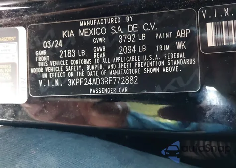 2024 Kia Forte Lxs z USA, uszkodzony, nr VIN 3KPF24AD3RE772882